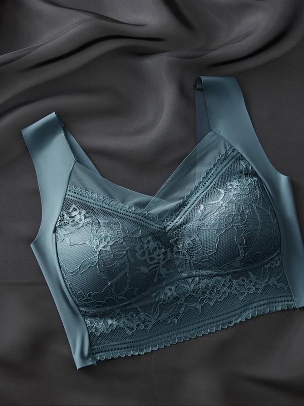 Women's Contrast Lace Wireless Push Up Bra, Soft Comfortable Breathable Lingerie Top for Daily Wear, Basic Womenswear for Lady, Lingerie for All Seasons